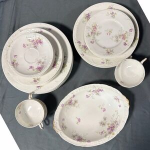 VTG Haviland Limoges France Porcelain Dinnerware Set 25 pc Purple Floral China